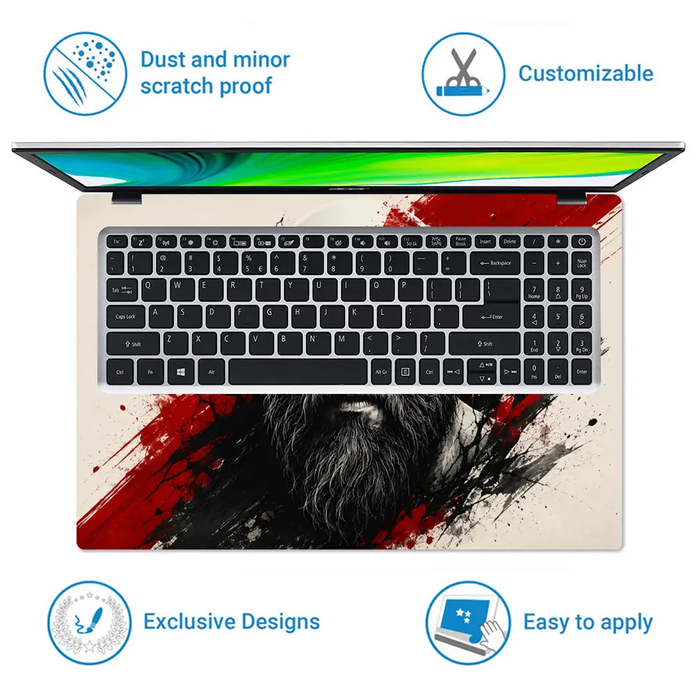 Gaming God Of War Kratos Splash Art Face Laptop Skin - View 5