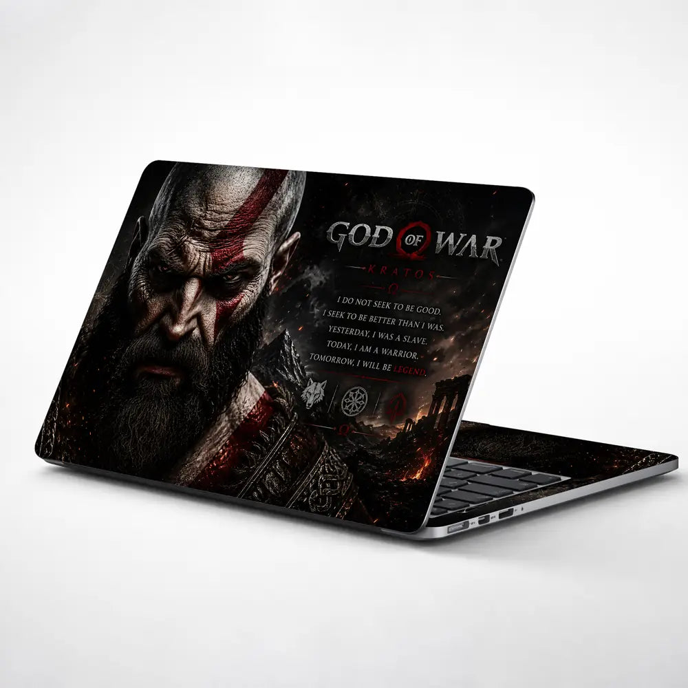 Gaming God Of War Kratos Stoic Quote Face Laptop Skin - View 1