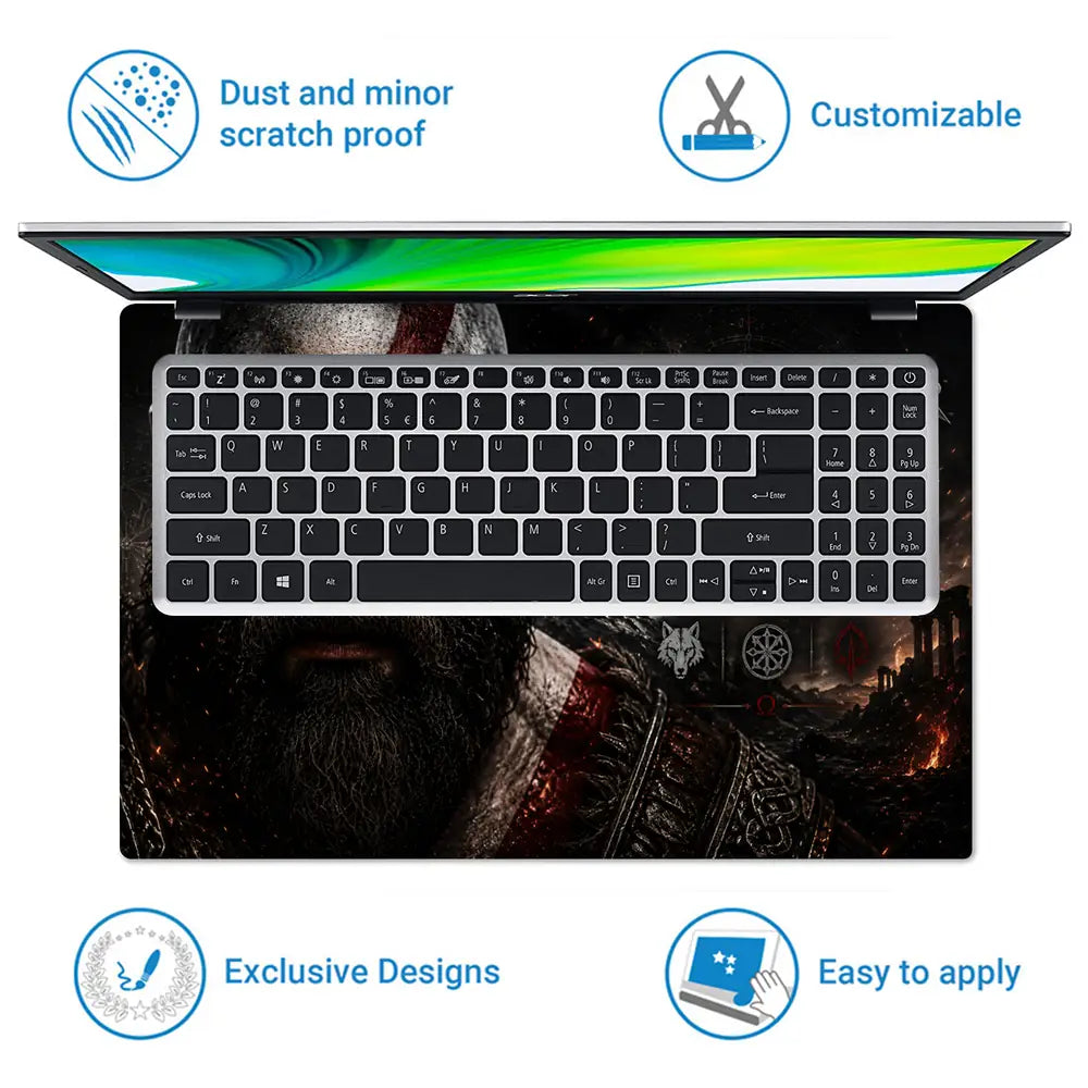 Gaming God Of War Kratos Stoic Quote Face Laptop Skin - View 5
