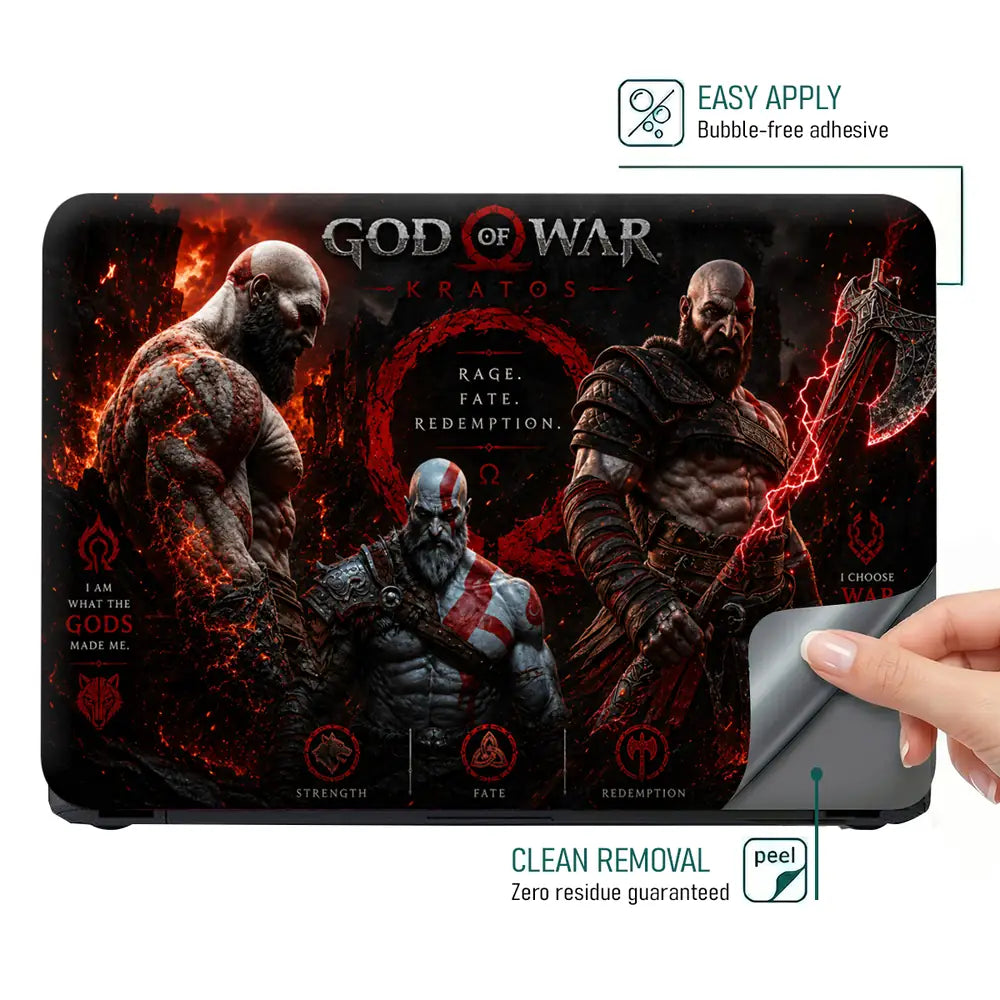 Gaming God Of War Kratos Trinity Past Present Laptop Skin - View 4