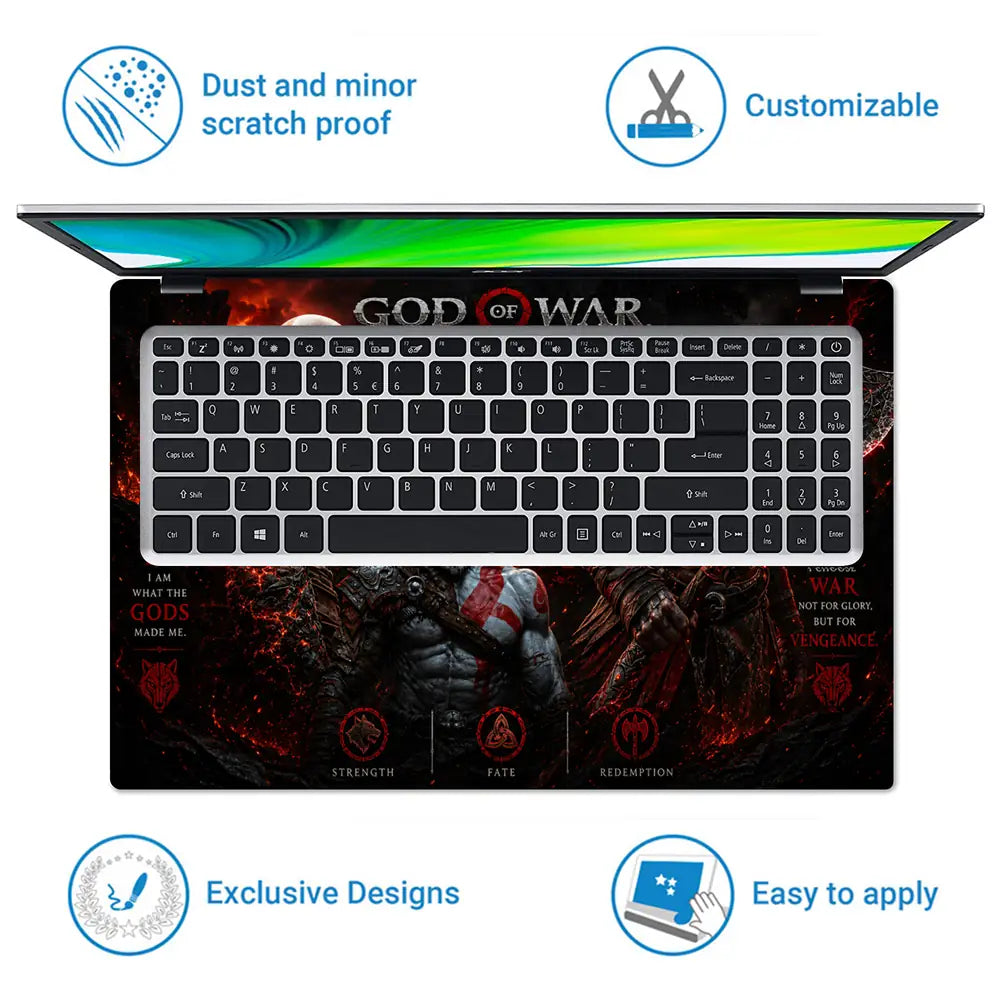 Gaming God Of War Kratos Trinity Past Present Laptop Skin - View 5