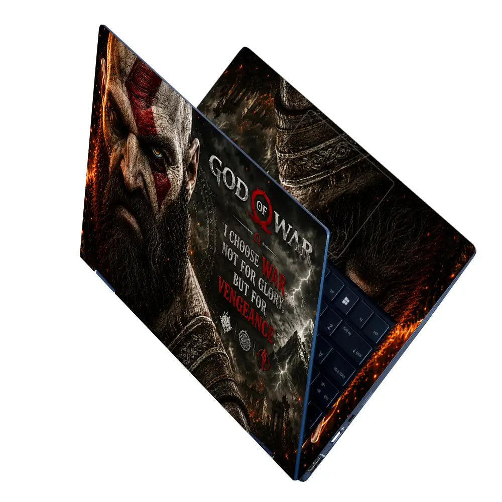 Gaming God Of War Kratos Vengeance Face Quote Laptop Skin - View 2