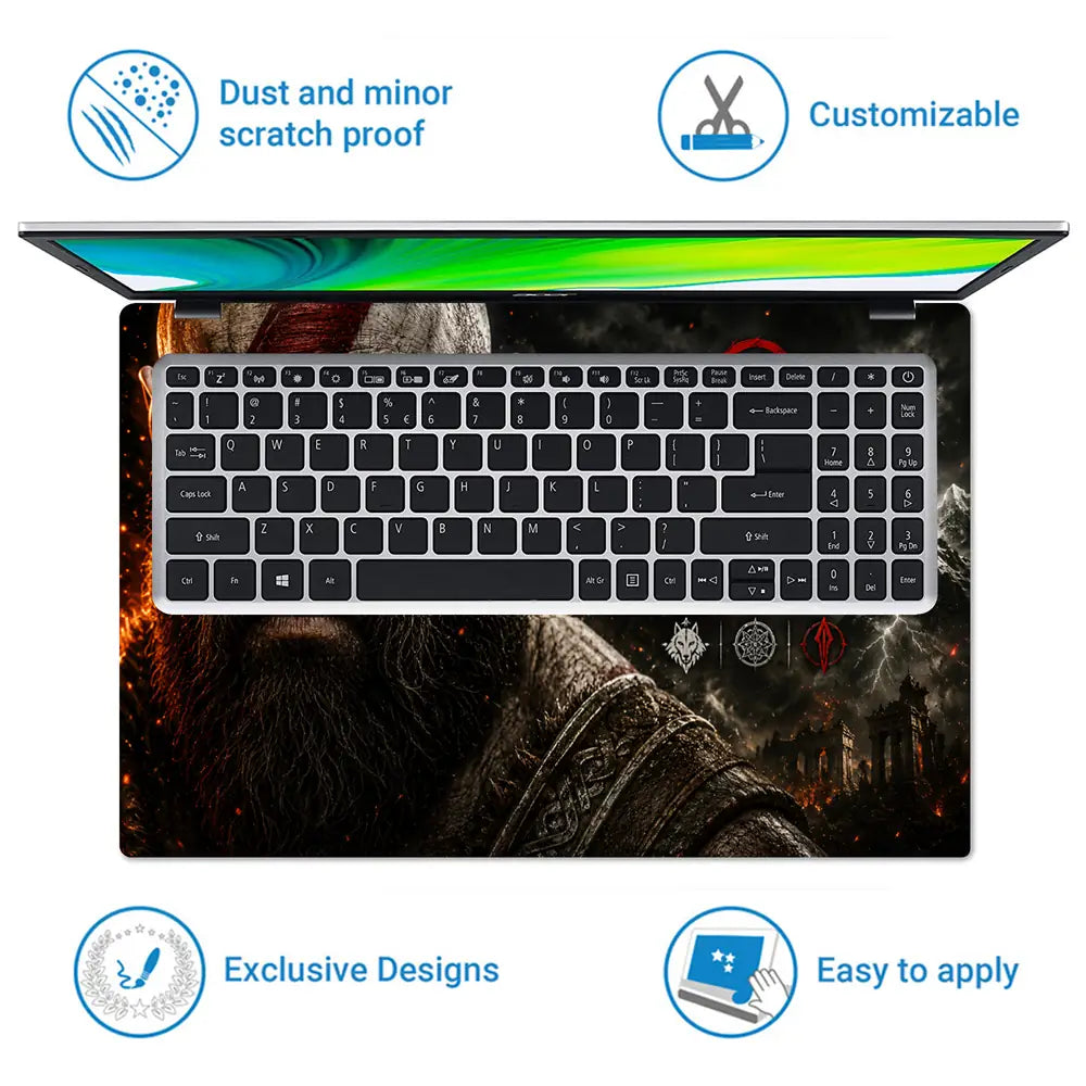 Gaming God Of War Kratos Vengeance Face Quote Laptop Skin - View 5