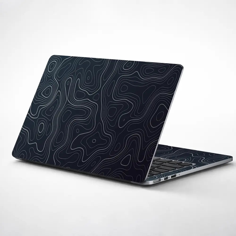 Geometric Black And White Wavy Lines Laptop Skin - View 1