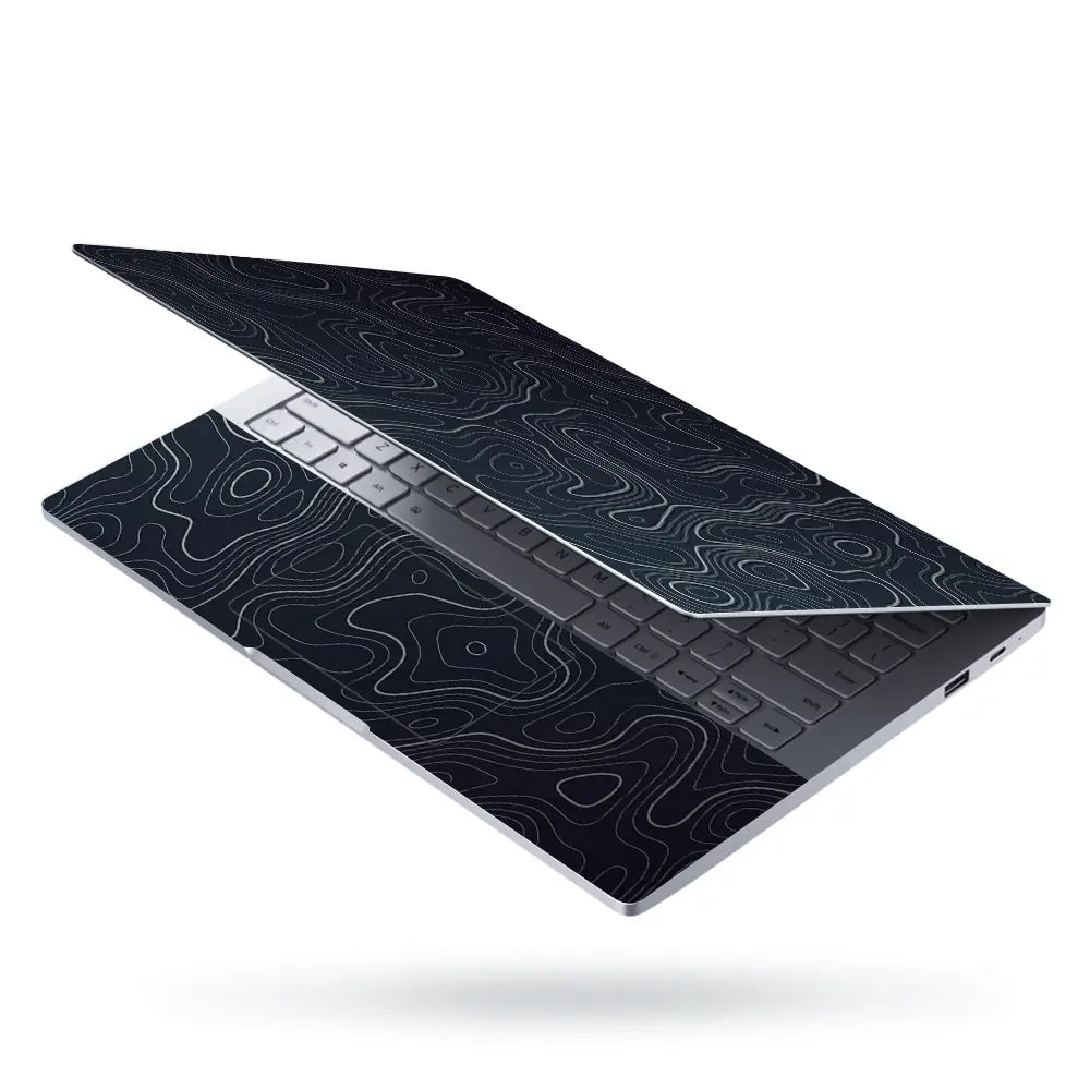 Geometric Black And White Wavy Lines Laptop Skin - View 3