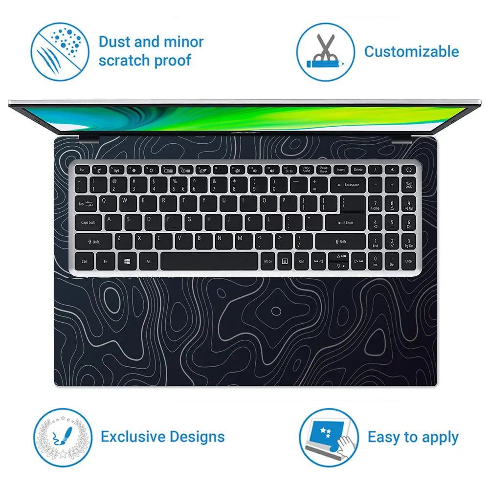 Geometric Black And White Wavy Lines Laptop Skin - View 5