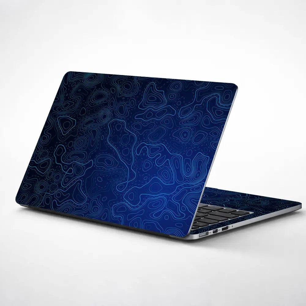 Geometric Blue Contour Lines Abstract Design Laptop Skin - View 1