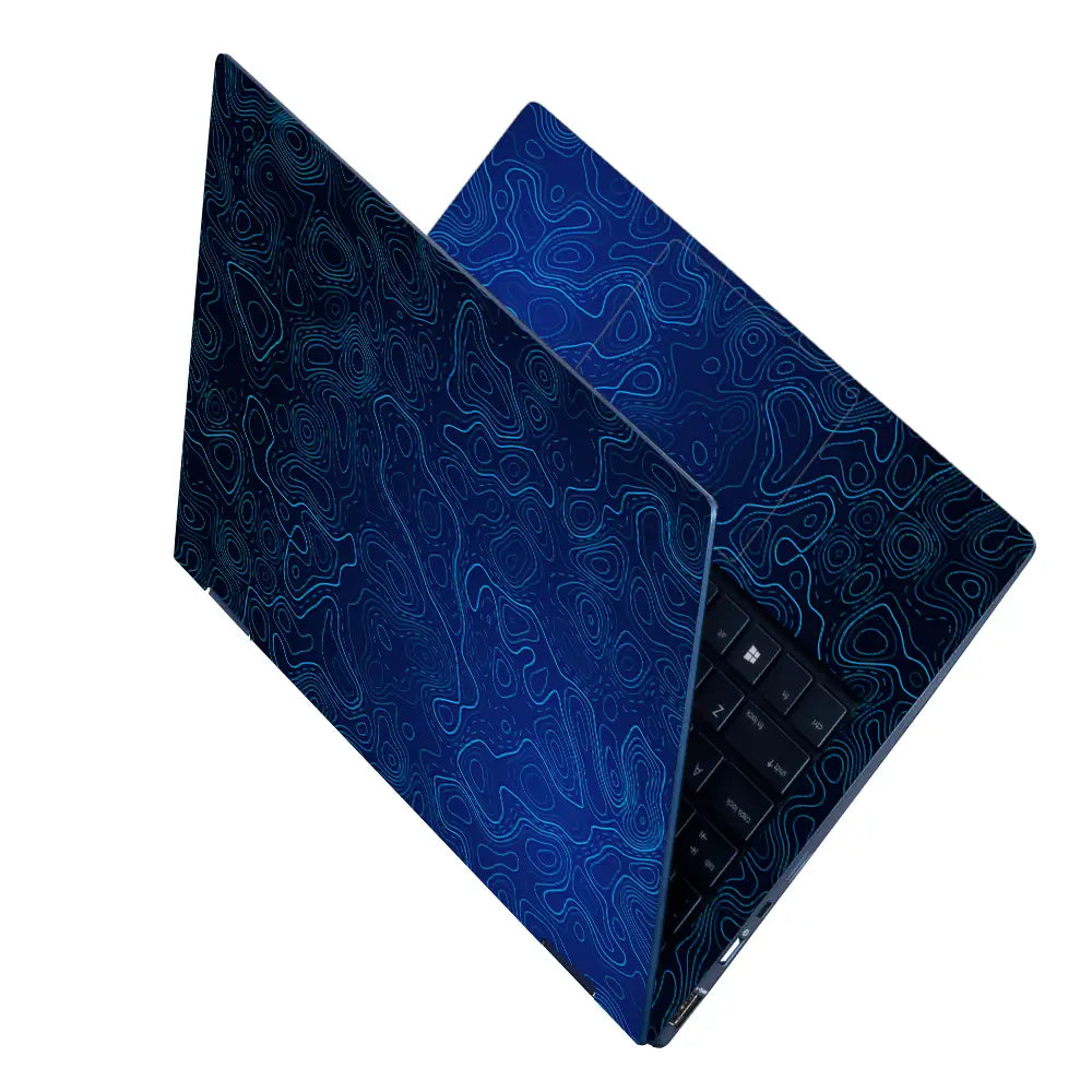 Geometric Blue Contour Lines Abstract Design Laptop Skin - View 2
