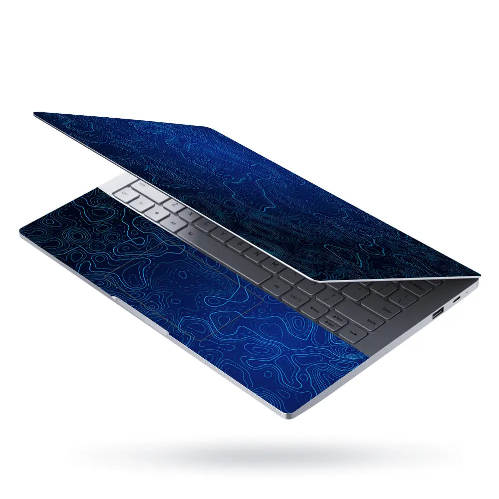 Geometric Blue Contour Lines Abstract Design Laptop Skin - View 3