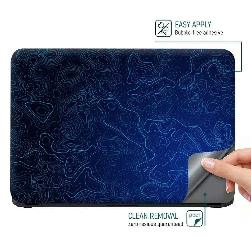Geometric Blue Contour Lines Abstract Design Laptop Skin - View 4