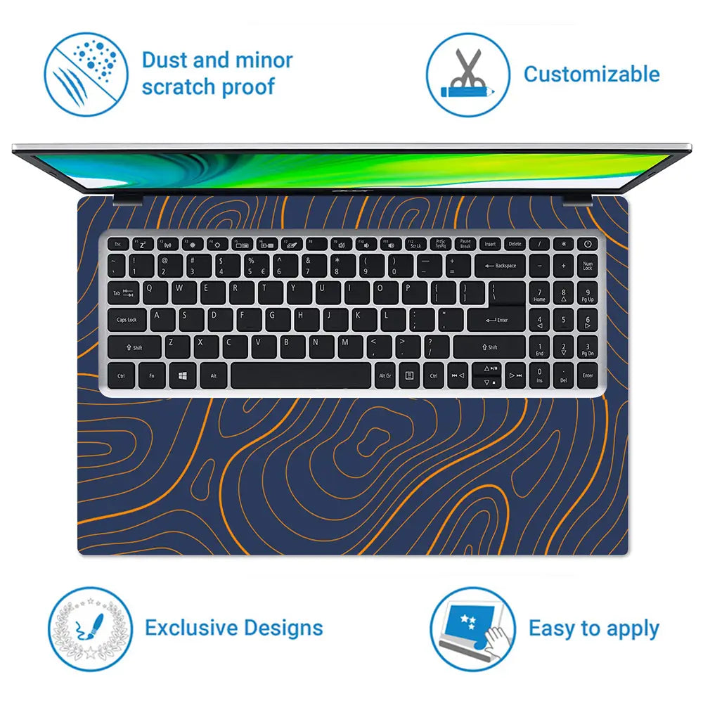 Geometric Lines On Deep Blue Background Laptop Skin - View 5