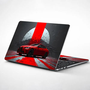 Geometric Red Car In Dramatic Setting Laptop Skin - View 1
