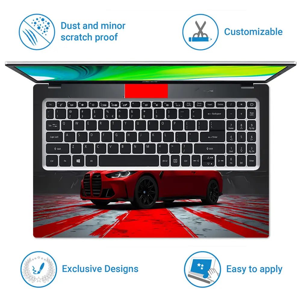 Geometric Red Car In Dramatic Setting Laptop Skin - View 5