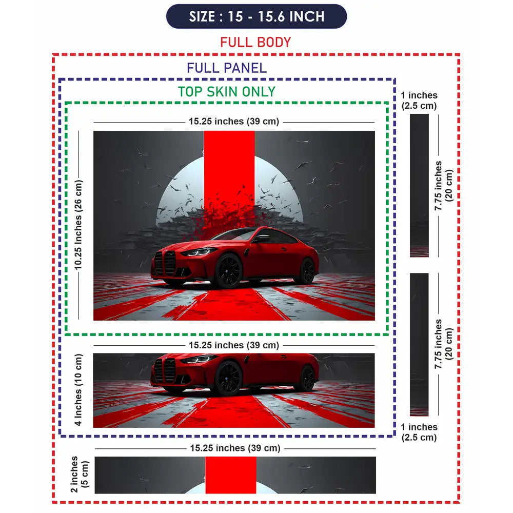 Geometric Red Car In Dramatic Setting Laptop Skin - View 8
