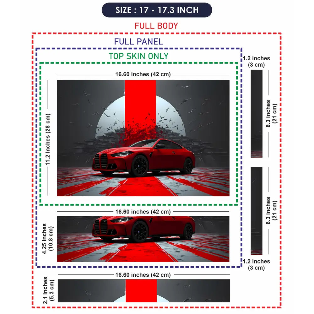 Geometric Red Car In Dramatic Setting Laptop Skin - View 9