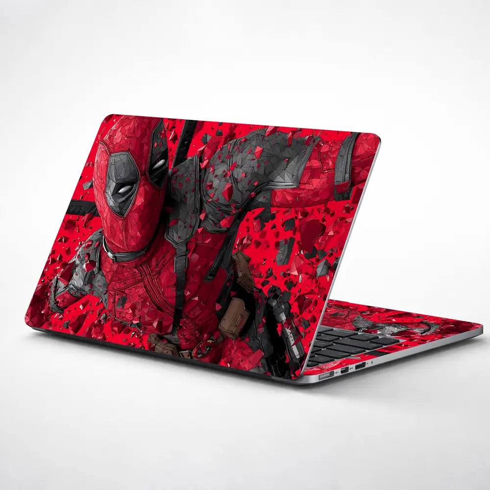 Geometric Red Deadpool Action Scene Laptop Skin - View 1