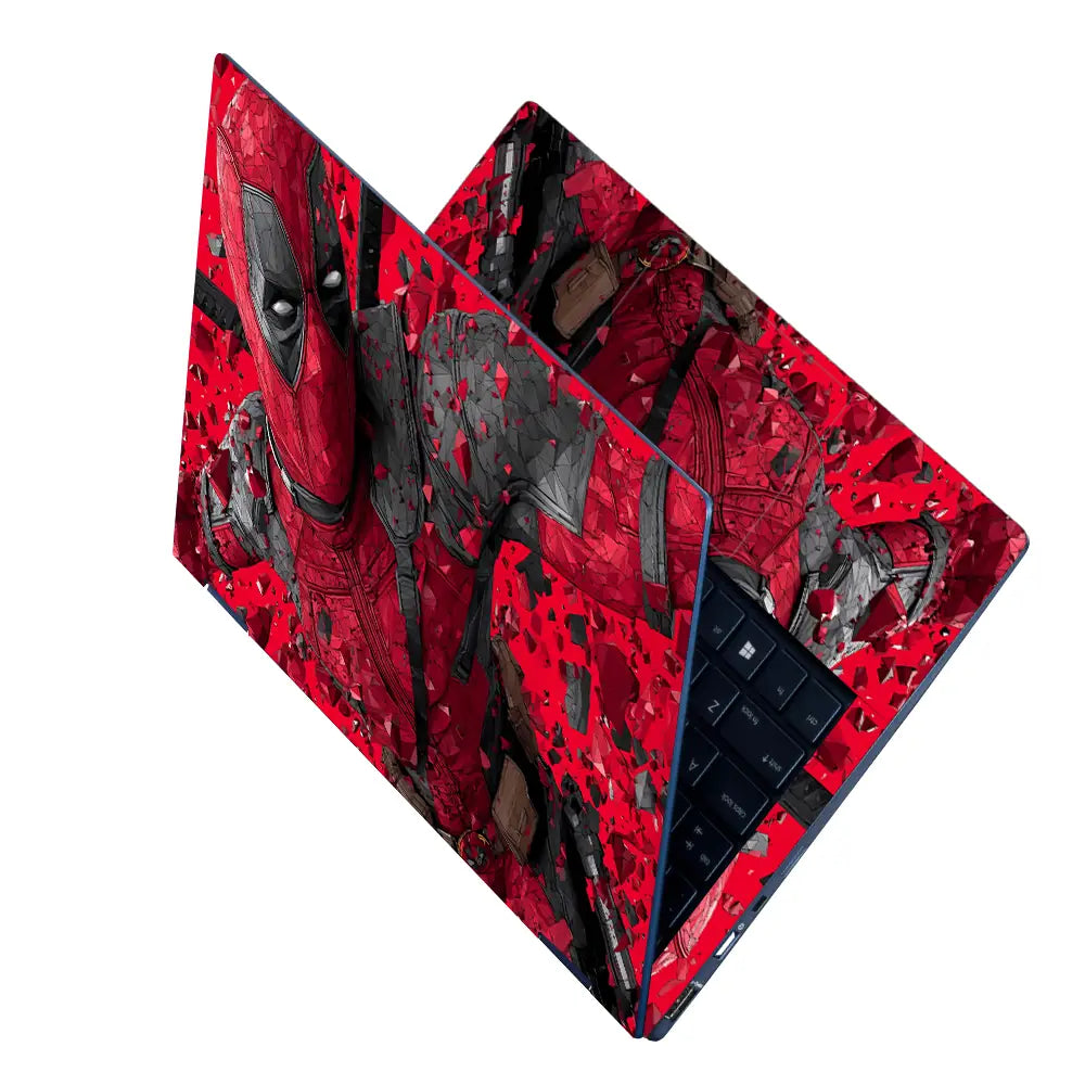 Geometric Red Deadpool Action Scene Laptop Skin - View 2