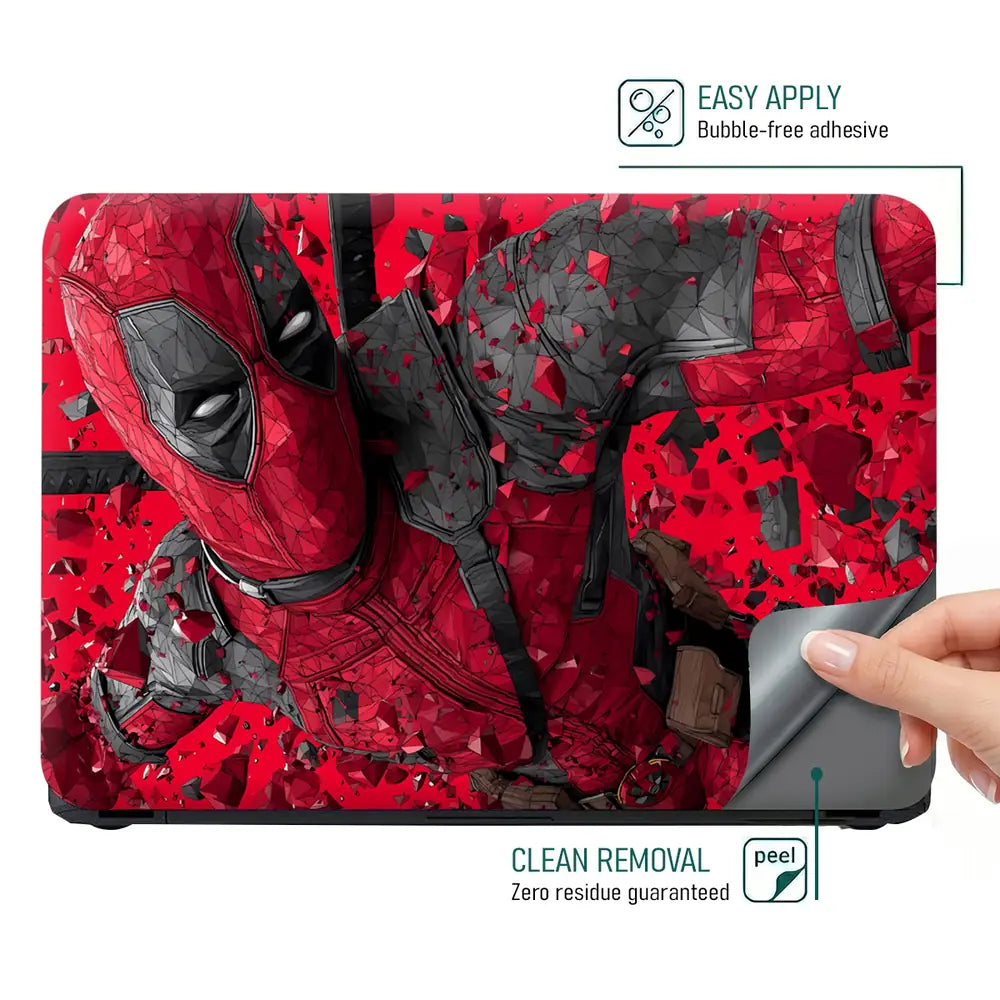 Geometric Red Deadpool Action Scene Laptop Skin - View 4