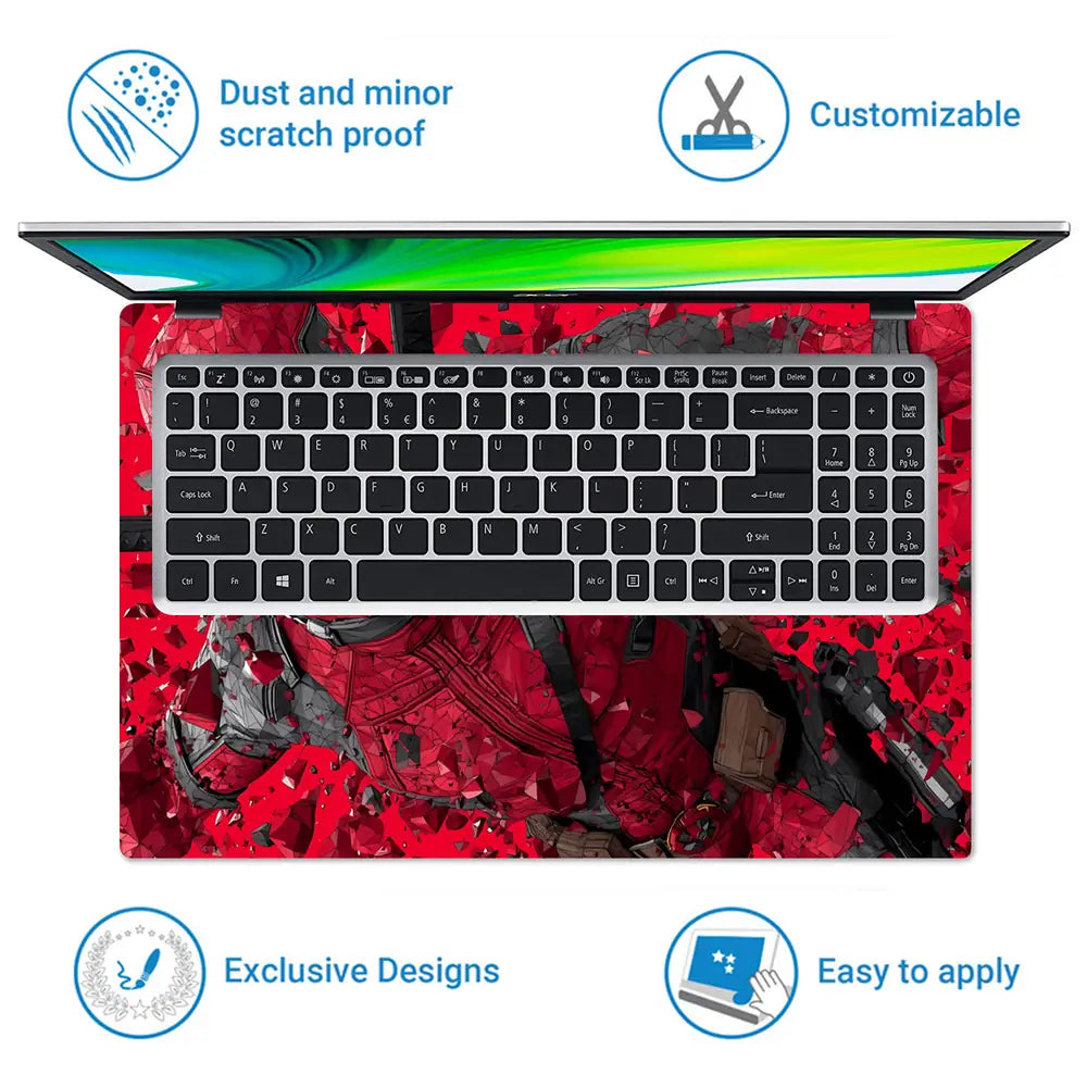 Geometric Red Deadpool Action Scene Laptop Skin - View 5