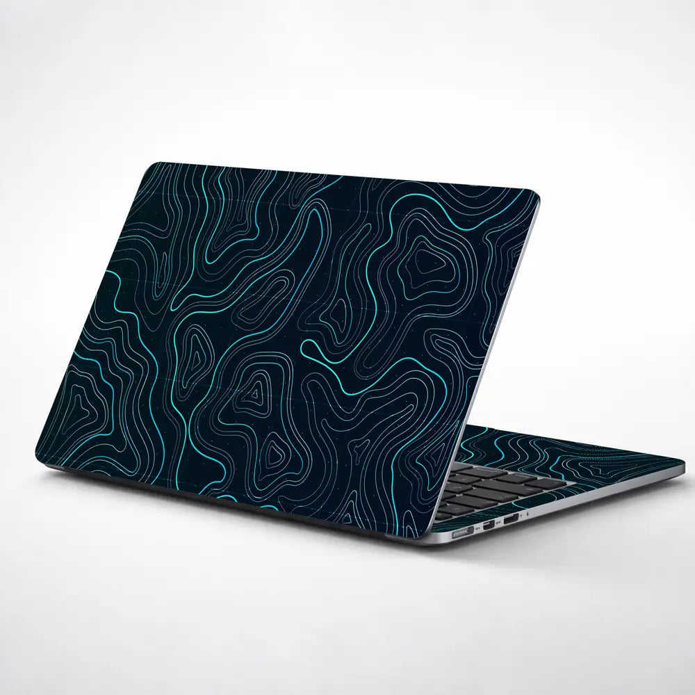 Geometric Waves On Dark Background Laptop Skin - View 1