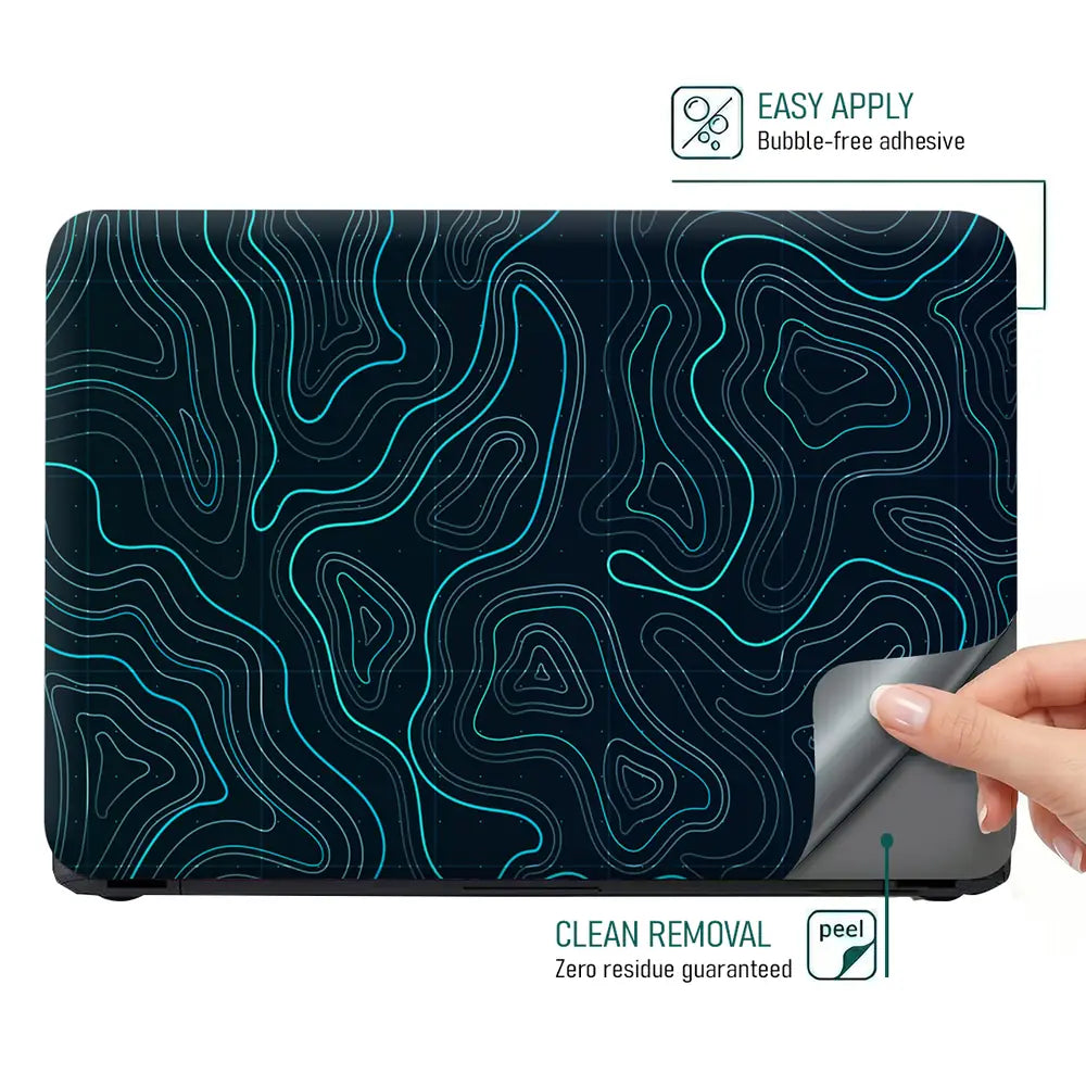 Geometric Waves On Dark Background Laptop Skin - View 4