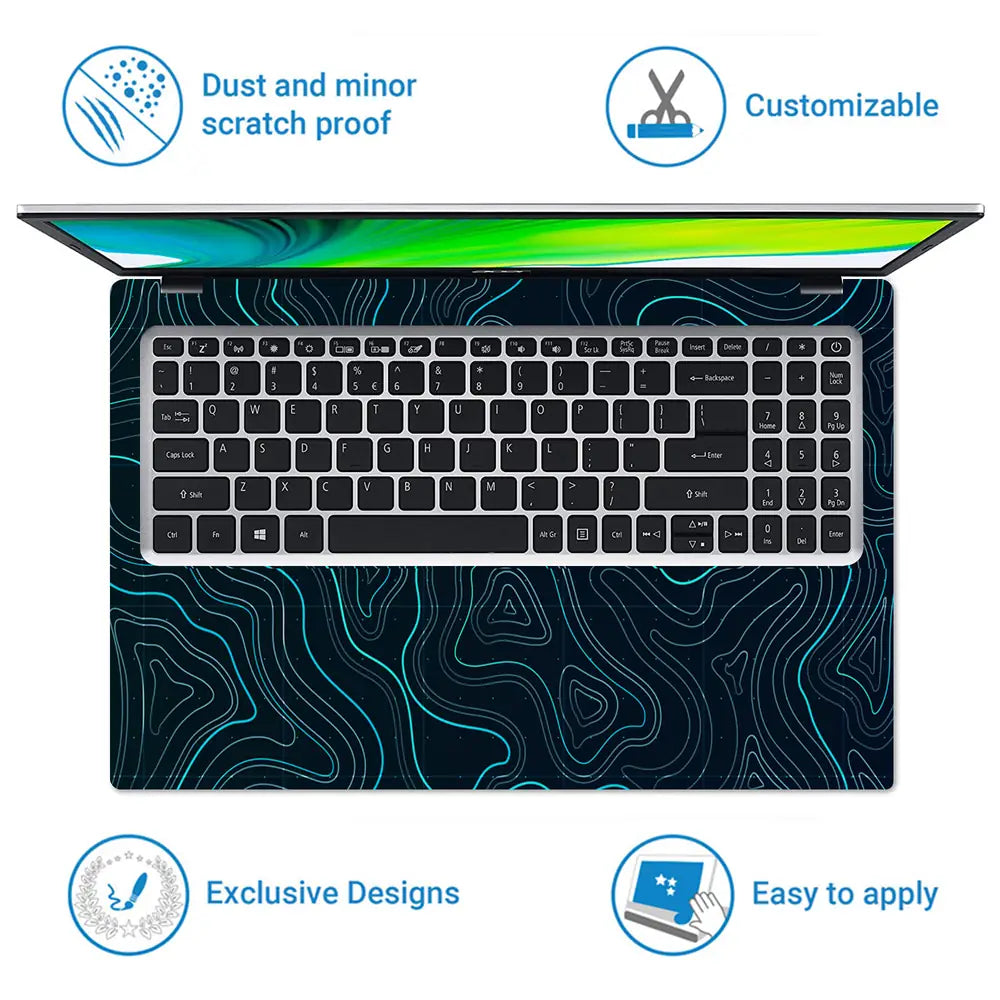 Geometric Waves On Dark Background Laptop Skin - View 5