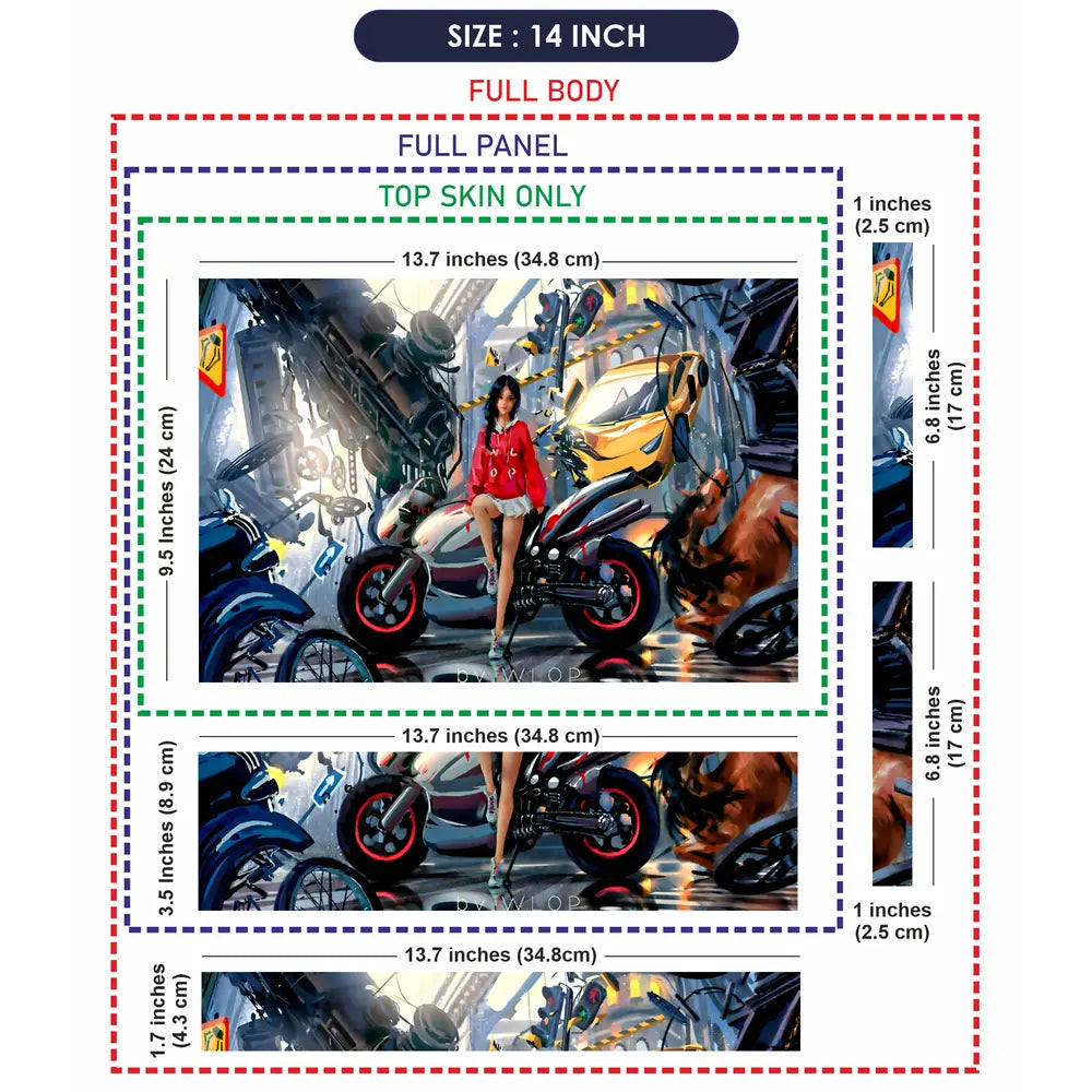 Girl with Motorcycle Sci-Fi Art Laptop Skin - View 7