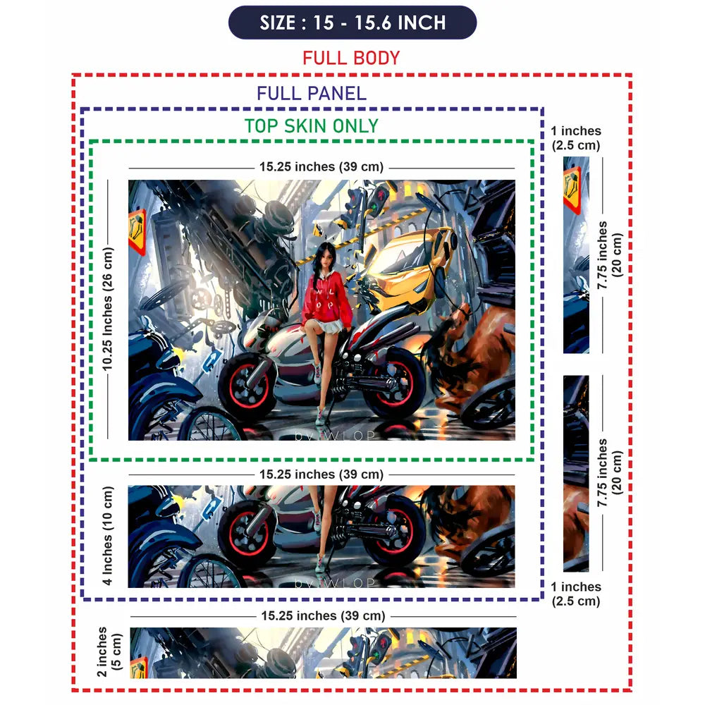 Girl with Motorcycle Sci-Fi Art Laptop Skin - View 8