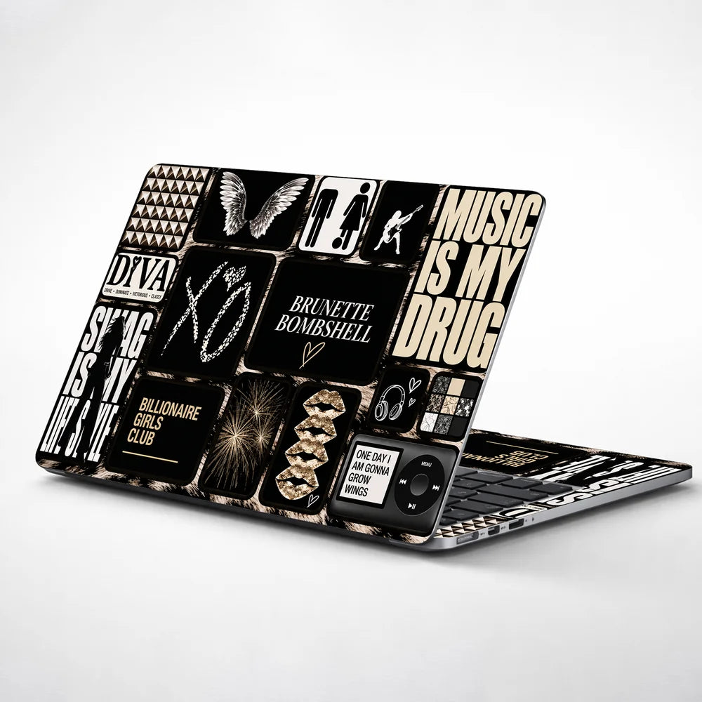 Glam Rock Typography Moodboard Laptop Skin - View 1
