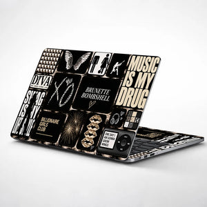 Glam Rock Typography Moodboard Laptop Skin - View 1