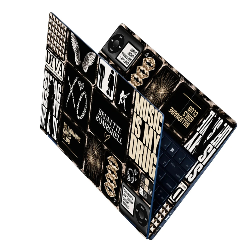 Glam Rock Typography Moodboard Laptop Skin - View 2