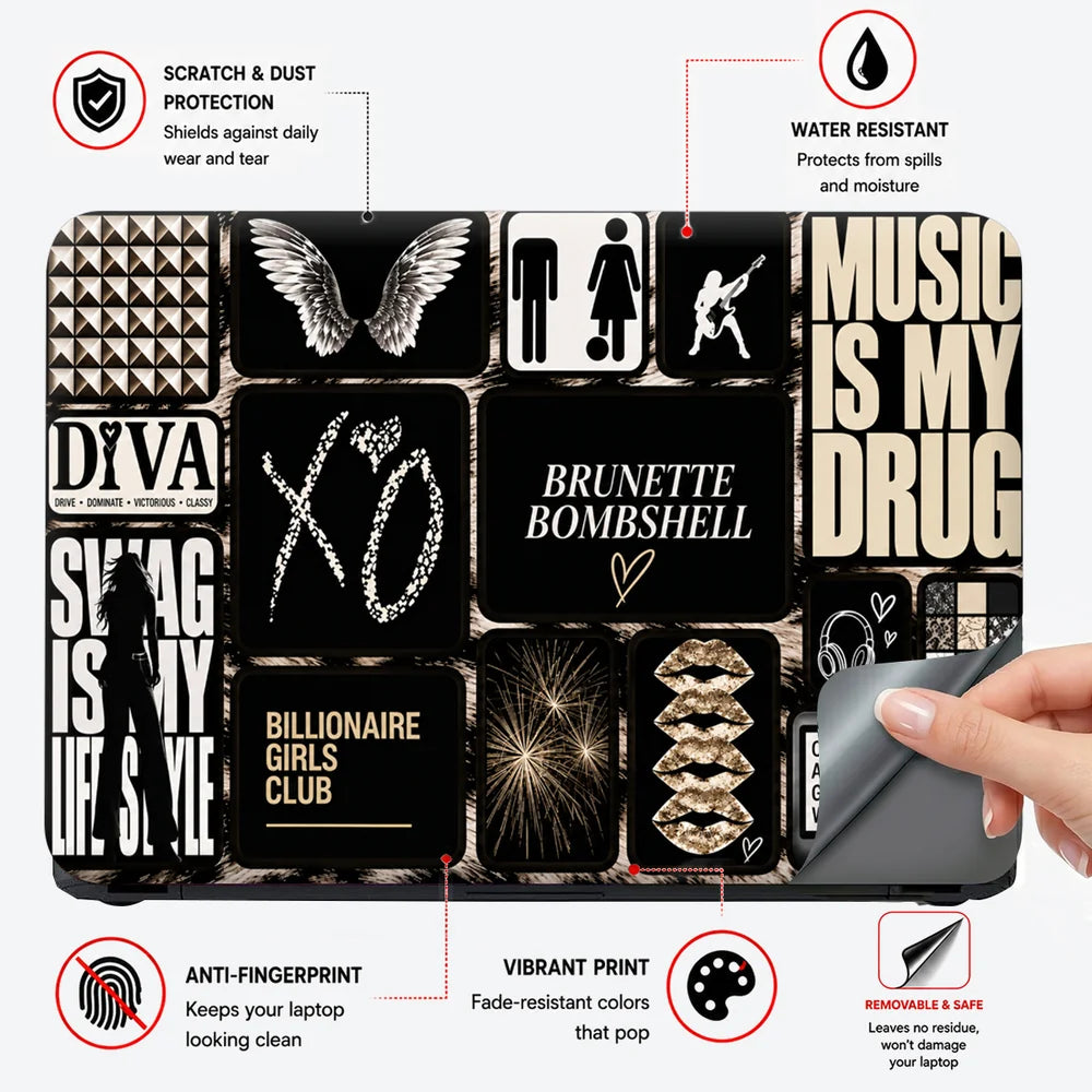Glam Rock Typography Moodboard Laptop Skin - View 4