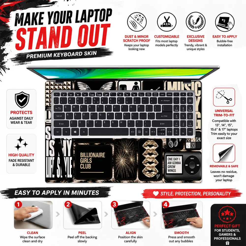 Glam Rock Typography Moodboard Laptop Skin - View 5