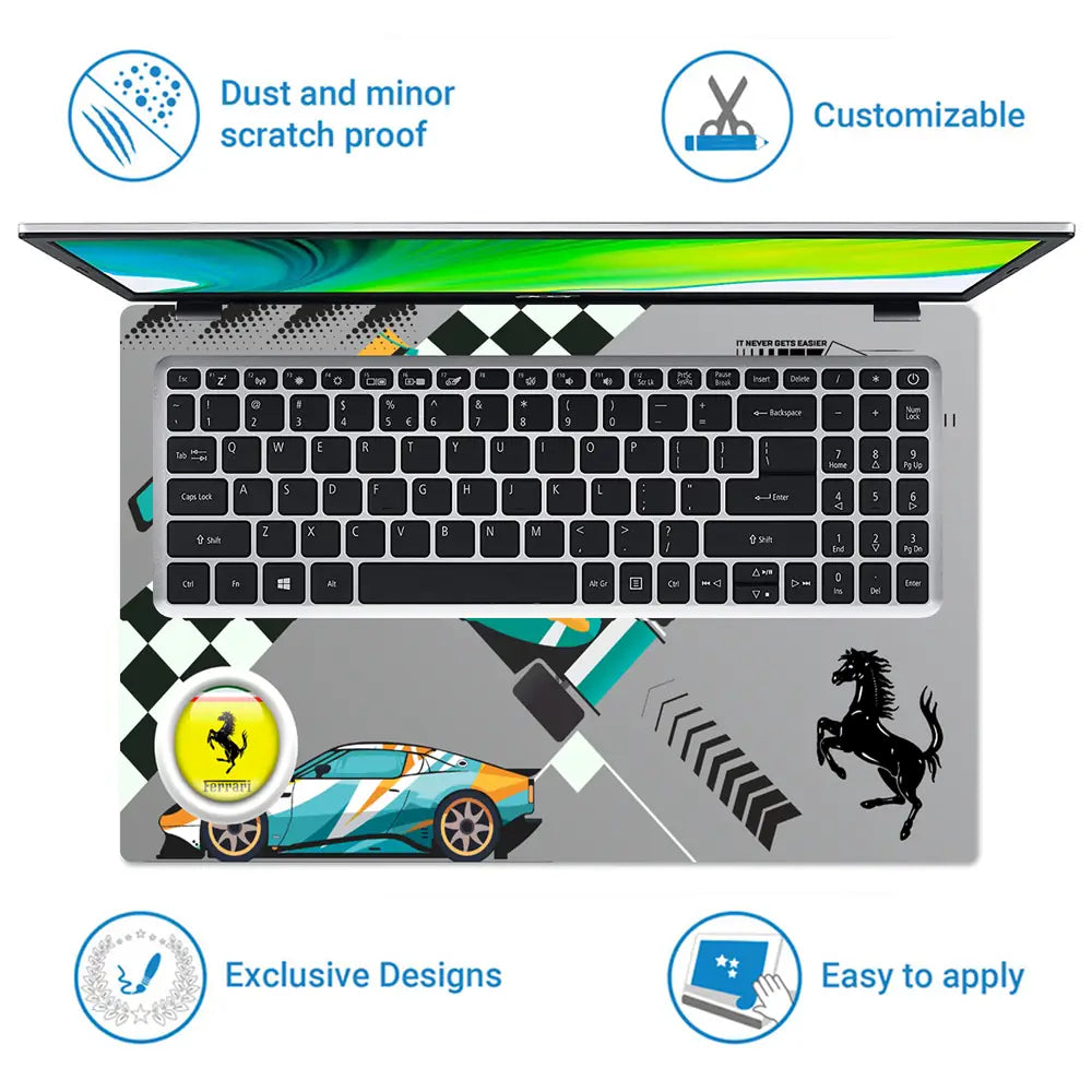 Go Faster Teal & Orange Racing Car Laptop Skin - View 5