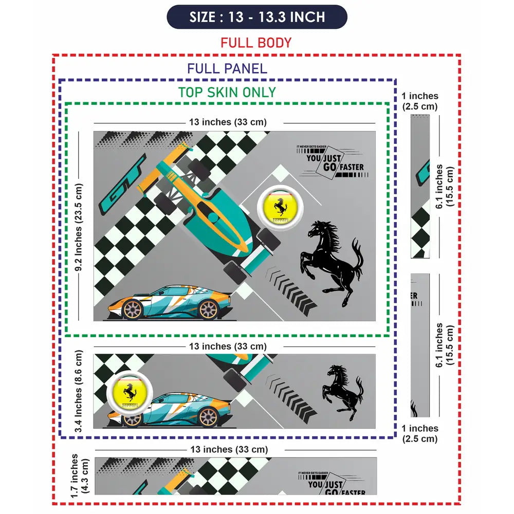 Go Faster Teal & Orange Racing Car Laptop Skin - View 6