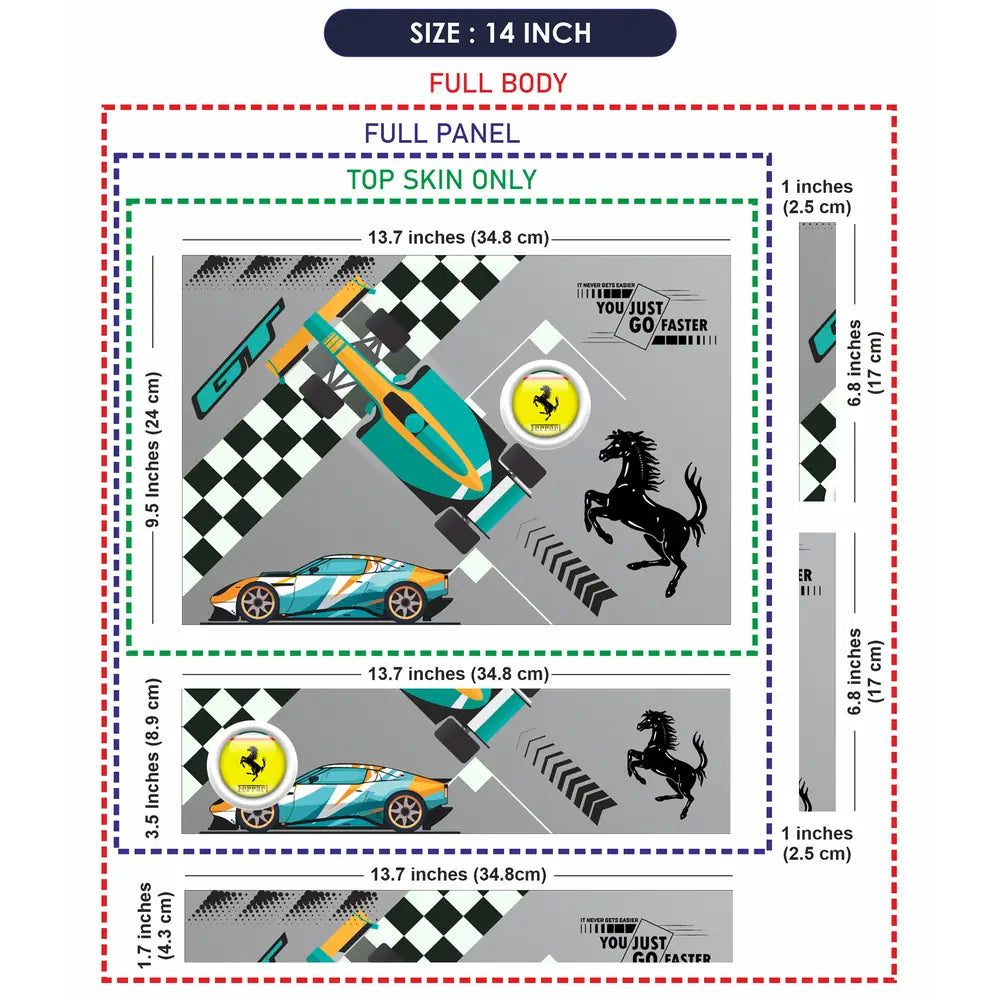 Go Faster Teal & Orange Racing Car Laptop Skin - View 7