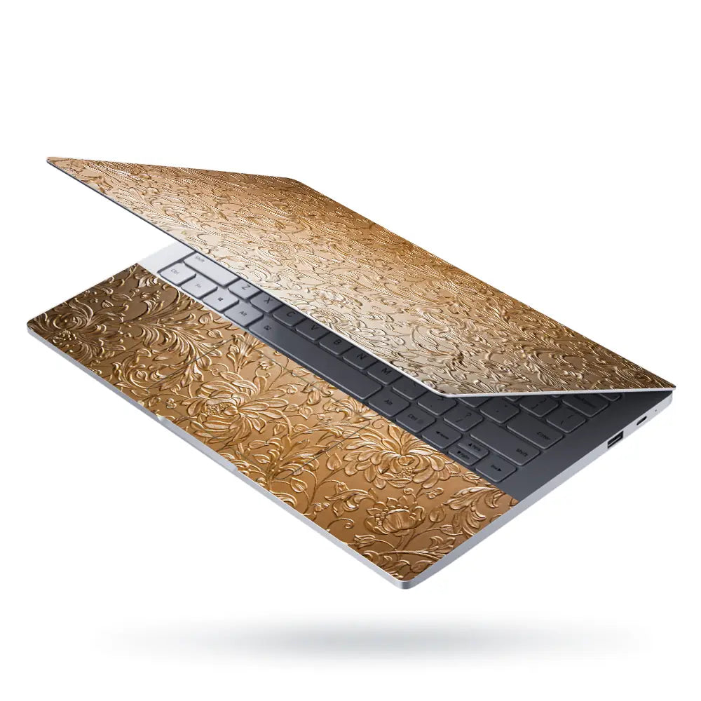 Gold Baroque Floral - Metallic and Textured Finish Laptop Skin - View 3