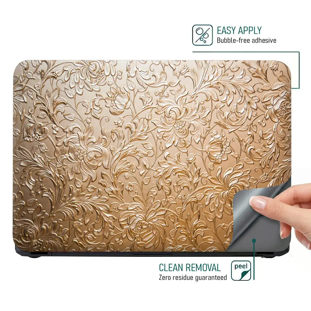 Gold Baroque Floral - Metallic and Textured Finish Laptop Skin - View 4