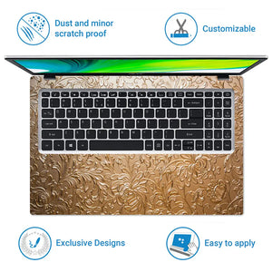 Gold Baroque Floral - Metallic and Textured Finish Laptop Skin - View 5