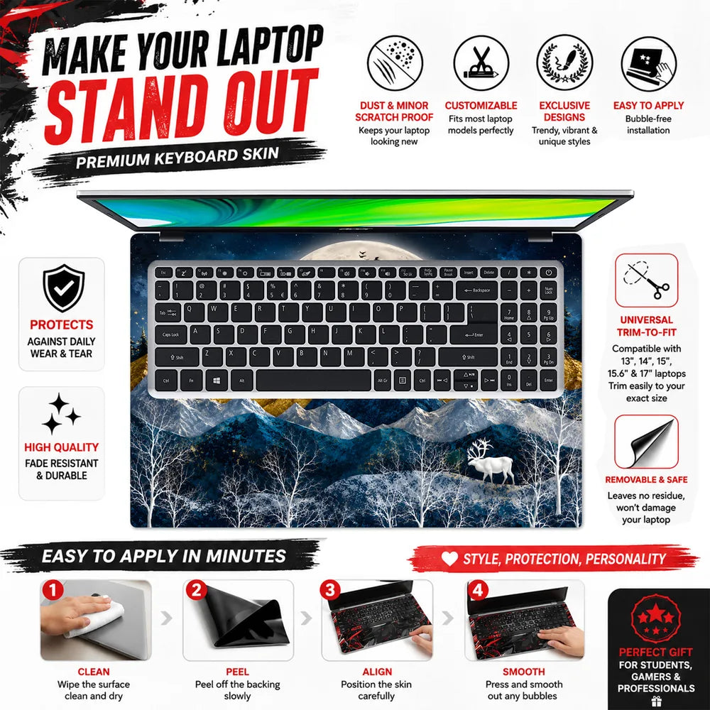 Gold Mountains Deer Moon Birds Laptop Skin - View 5