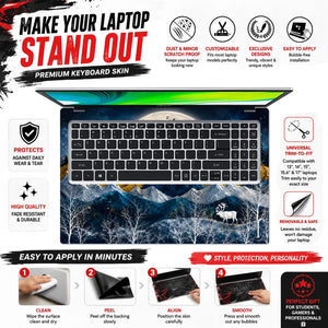 Gold Mountains Deer Moon Birds Laptop Skin - View 5
