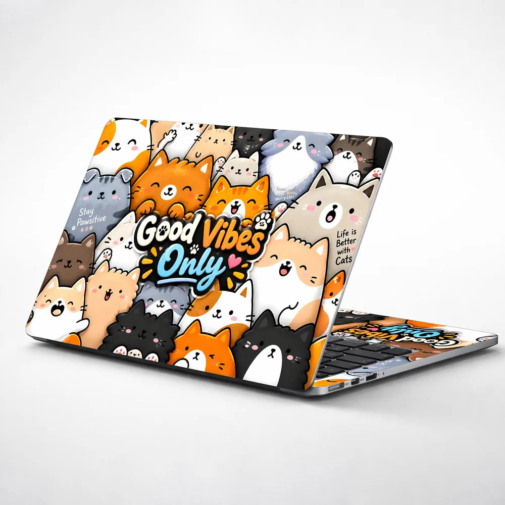 Good Vibes Only Kawaii Cats Laptop Skin - View 1