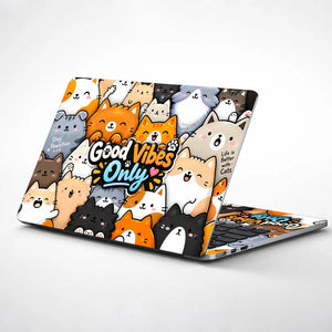 Good Vibes Only Kawaii Cats Laptop Skin - View 1