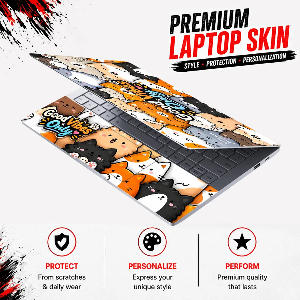 Good Vibes Only Kawaii Cats Laptop Skin - View 3