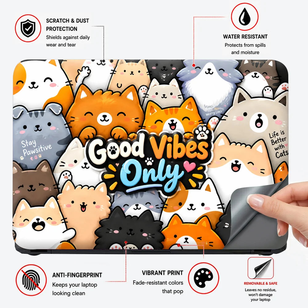 Good Vibes Only Kawaii Cats Laptop Skin - View 4