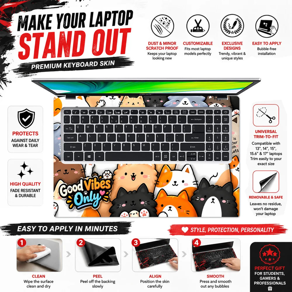 Good Vibes Only Kawaii Cats Laptop Skin - View 5