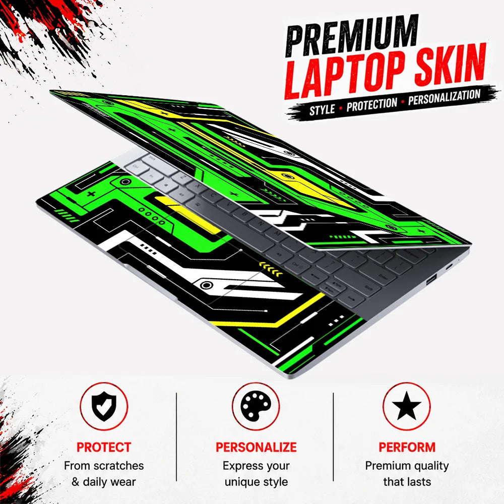 Green Circuit Board Flat Laptop Skin - View 3