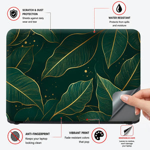 Green Gold Leaves Luxury Laptop Skin - View 4