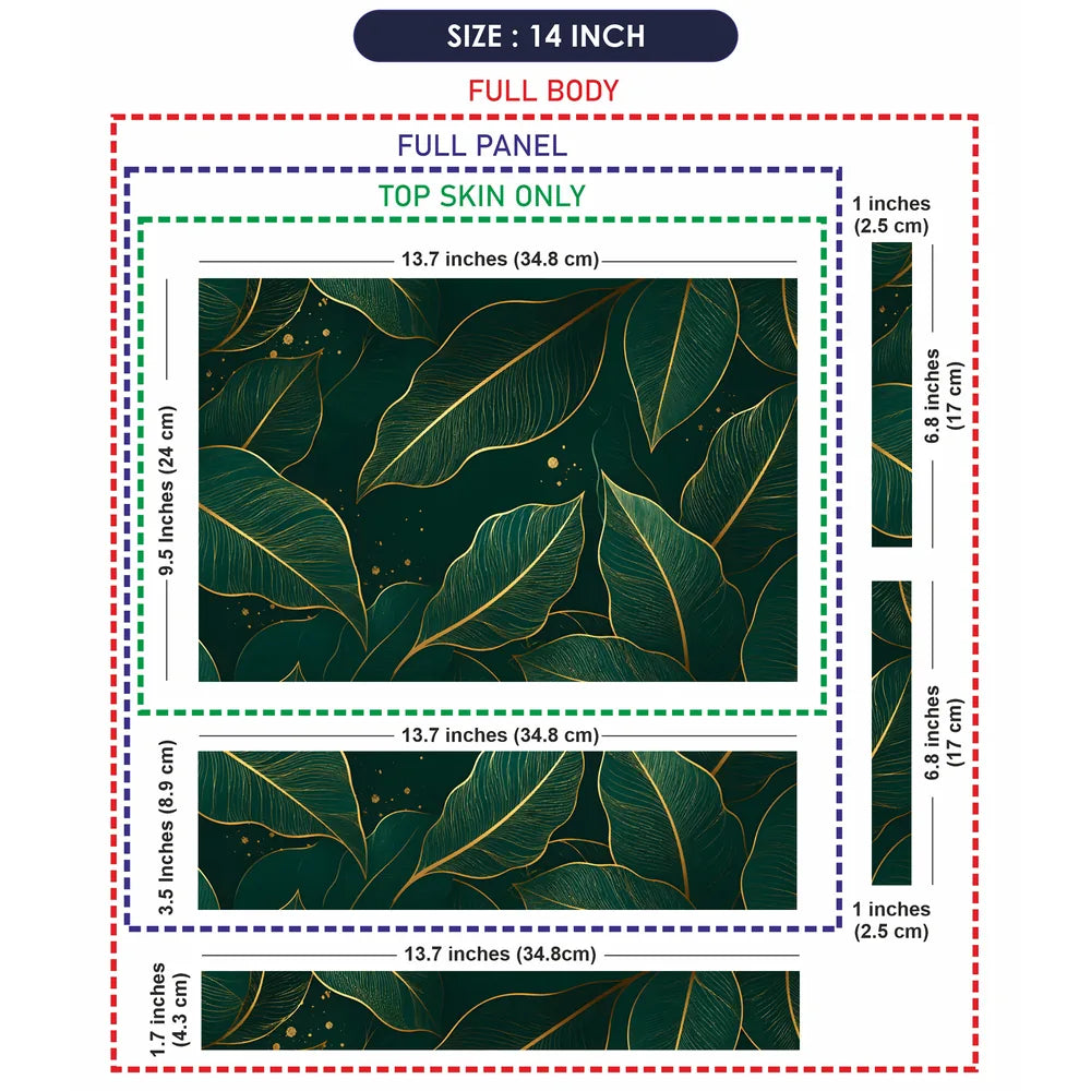 Green Gold Leaves Luxury Laptop Skin - View 7