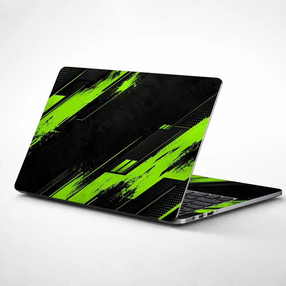 Green Grunge Diagonal Stripes Laptop Skin - View 1